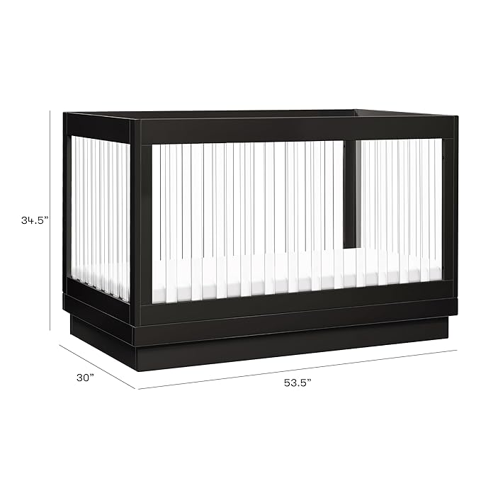 Babyletto Harlow Acrylic 3-in-1 Convertible Crib with Toddler Bed Conversion Kit in Black with Acrylic Slats, Greenguard Gold Certified - LeafyLoom