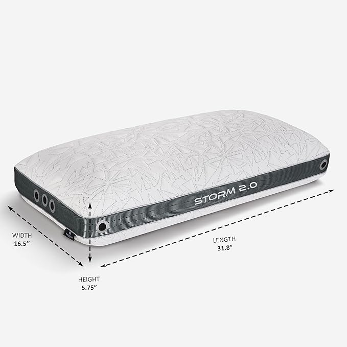 Bedgear Storm King Performance Pillow - Size 2.0 - Cooling Bed Pillow for Hot Sleepers - Medium Pillow for All Sleep Positions, Hypoallergenic, Washable & Removable Cover - 20" W x 36" L x 5.75" - LeafyLoom