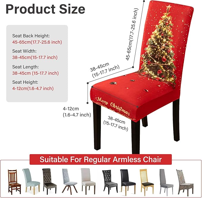 4PCS Christmas Dining Chair Covers Stretch Removable Washable Dining Room Chair Protector Slipcover 3D Print Xmas Tree Bow Tie Kitchen Chair Cover Slipcovers for Xmas Holiday Party Home Décor CZL