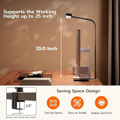 LED Desk Lamp, Architect Clamp Desk Lamps for Home Office, 20W Workbench Office Lighting with 3 Color Modes, and Stepless Dimming 23inch Wide Modern Desk Lamp for Reading - LeafyLoom