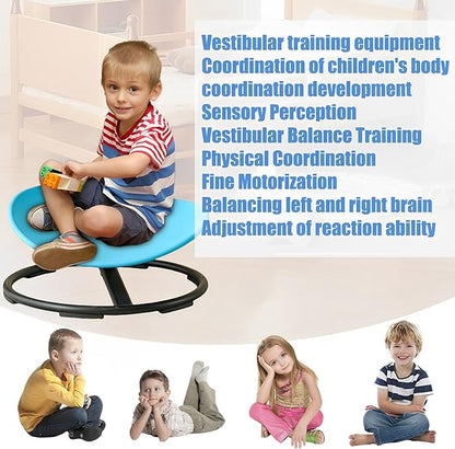 Autism Kids Swivel Chair,Spin Sensory Chair,Kids Spinning Chair,Sit Spin Training Body Coordination,Metal Base Non-Slip Small Desk Chair (Blue) - LeafyLoom