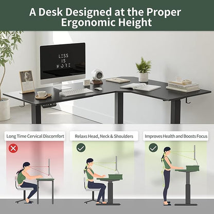 FEZIBO 75 Inches, Supports over 300mlbs, L Shaped Standing Desk Reversible, Electric Height Adjustable Corner Stand up Desk, Sit Stand Desk Computer Workstation, Black Frame/Black Top - LeafyLoom