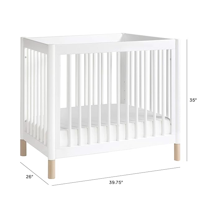 Babyletto Gelato 4-in-1 Convertible Mini Crib in White and Washed Natural, Greenguard Gold Certified - LeafyLoom