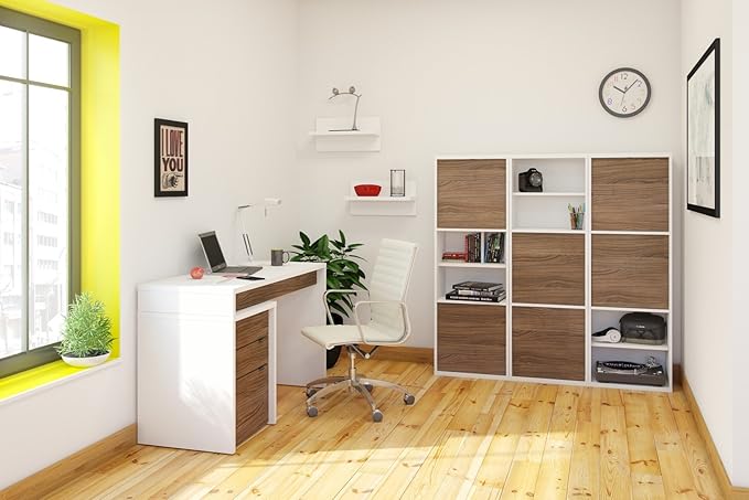 Nexera 211303 Reversible Desk Panel for Home Office, White & Walnut - LeafyLoom