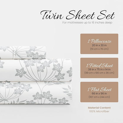 Linen Market 3 Piece Twin Bedding Sheet Set (Light Blue Floral) - Sleep Better Than Ever with These Ultra-Soft & Cooling Bed Sheets for Your Twin Size Bed - Deep Pocket Fits 16" Mattress - LeafyLoom