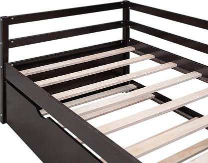 Twin Size Daybed with 2 Trundle,Multifunction Solid Wood Bed Frame,W/Wooden Slat Support,No Box Spring Needed,for Bedroom Apartment,Guest room,Espresso - LeafyLoom