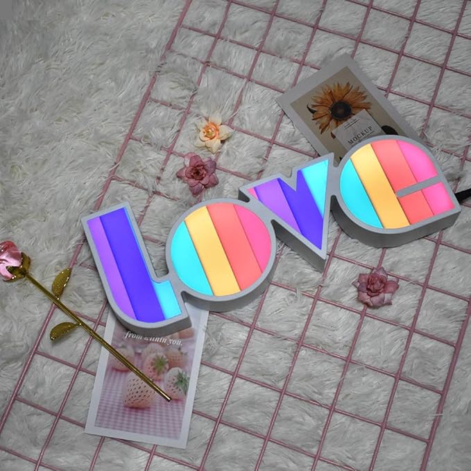 GUOCHENG LED Love Sign Lights - Love Marquee Signs Lamp Battery&USB Power Love Letters Decoration for Home Children Kids Bedroom Nursery,Valentine's Day Gifts(Rainbow) - LeafyLoom