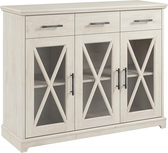 Bush Furniture Lennox Farmhouse Stand for 65 Inch TV | Living Room Entertainment Center with Storage, 46W, Linen White Oak - LeafyLoom