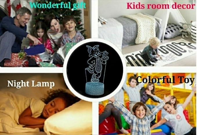 Tom and Jerry Illusion 3D Night lamp for Kids Bedroom. 7 Color Changing Optical lamp with Touch Sensor. Best for Kids as Gifts. - LeafyLoom