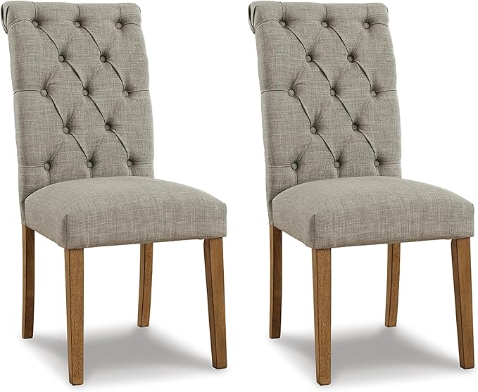 Signature Design by Ashley Harvina French Country Tufted Upholstered Dining Chair, 2 Count, Light Gray - LeafyLoom