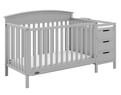 Graco Benton 5-in-1 Convertible Crib and Changer (Pebble Gray) – Crib and Changing Table Combo, Includes Water-Resistant Changing Pad, 3 Drawers, Converts to Toddler Bed, Daybed and Full-Size Bed - LeafyLoom