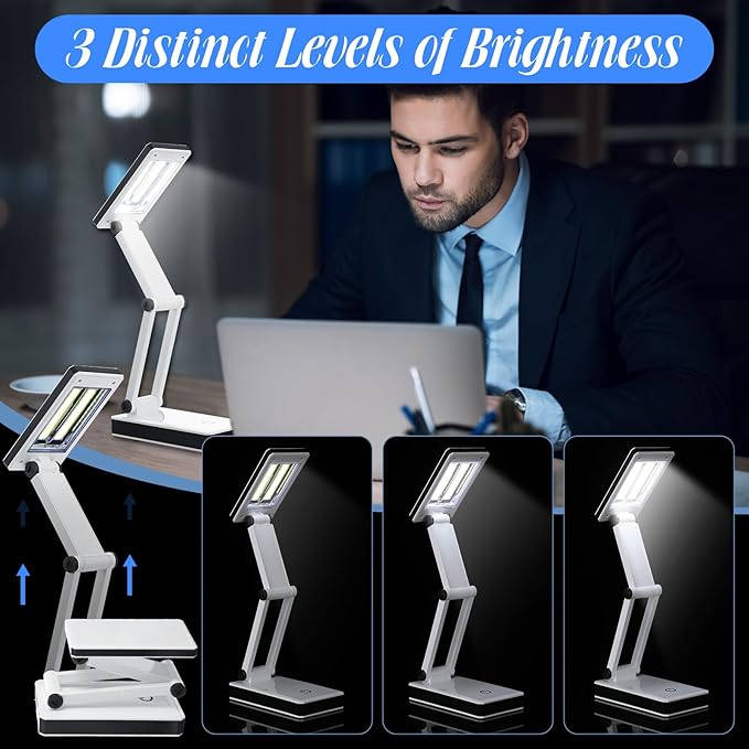 6 Pcs Foldable LED Desk Lamp with USB 3 Adjustable Brightness Portable Rechargeable Light Folding 240 Lumens Touch Control Table Lamp for Travel Reading Home Office, Battery and USB Powered - LeafyLoom