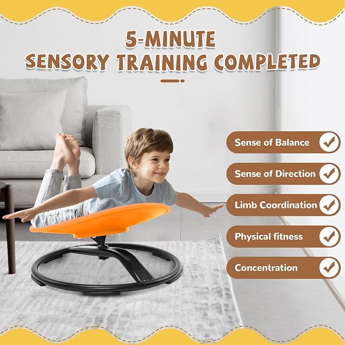 Zhenx Spinning Chair for Kids, Autism Kids Swivel Chair, Kids Sensory Chair, Spinning Chair for Autistic Kids & ADHD Children, Sit and Spin Training Body Coordination(Orange) - LeafyLoom