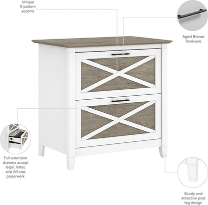 Bush Furniture Key West Lateral File Cabinet, Modern Farmhouse 2 Drawer File Cabinet for Home Office - LeafyLoom