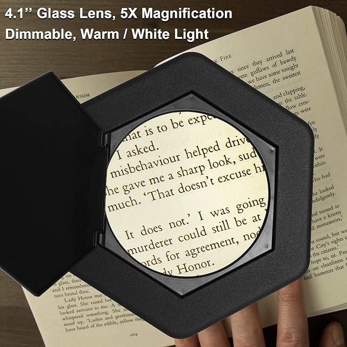 Magnifying Glass with Light and Stand, Dimmable LED Magnifier Desk Lamp with Clamp, 3 Color Modes, Hands Free Magnifying Lights for Close Work, Repair, Swing Arm Magnifying Work Light with Base - LeafyLoom