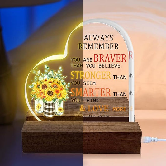 ACSENCETER Inspirational Gifts for Women Always Remember You are Braver Night Lights Acrylic Decoration Christmas Gift for Men Encouragement Cheer Up Gifts USB Night Lamp Keepsake Birthday Gift 3.7" - LeafyLoom