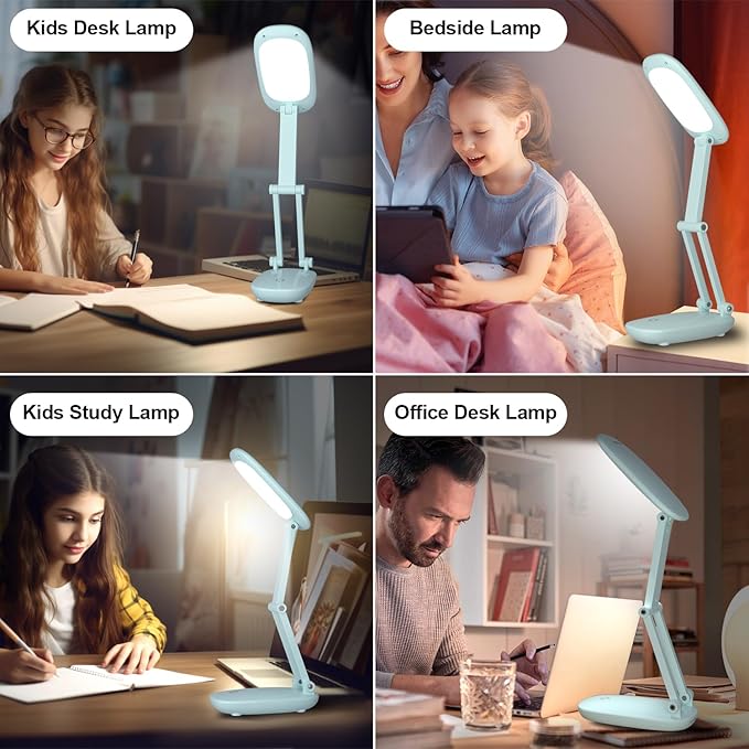 LED Desk Lamp for Office Home & Battery Operated Lamp Rechargeable Lamp Foldable & Portable Light, [2-fold support frame higher] 3 Brightness Dimmable Small Desk Lamp Wireless Reading Lamp - LeafyLoom