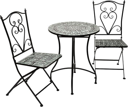 Alpine Corporation Alpine Marbled Glass Mosaic Bistro Set, Onesize, Black/Gray - LeafyLoom