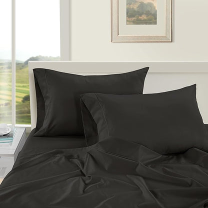 LANE LINEN 100% Egyptian Cotton Bed Sheets - 1000 Thread Count 3-Piece Twin XL Sheets Set, Long Staple Cotton Bedding Sheets, Sateen Weave, Luxury Hotel Sheets, Fits Upto 16" Mattress - Black - LeafyLoom