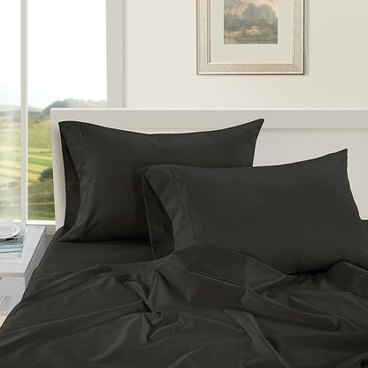 LANE LINEN 100% Egyptian Cotton Bed Sheets - 1000 Thread Count 3-Piece Twin Sheets Set, Long Staple Cotton Bedding Sheets, Sateen Weave, Luxury Hotel Sheets, Fits Upto 16" Mattress - Black - LeafyLoom