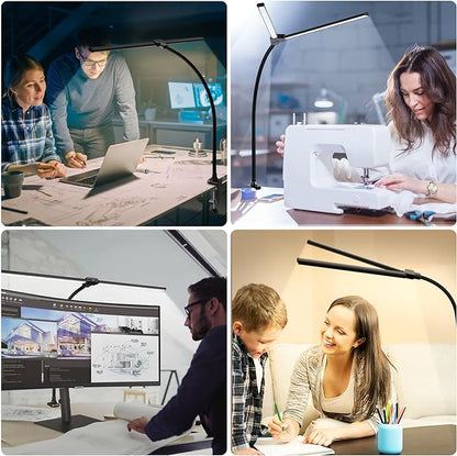 ShineTech Led Desk Lamp for Office Home, Bright Double Head Desk Light with Clamp, Architect Task Lamp 50 Lighting Modes Adjustable Flexible Gooseneck - LeafyLoom