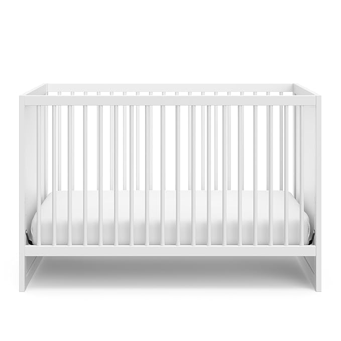 Storkcraft Calabasas 3-in-1 Convertible Crib (White) – GREENGUARD Gold Certified, Fits Standard Crib Mattress, Converts to Toddler Bed, Modern Style, Easy 30-Minute Assembly - LeafyLoom