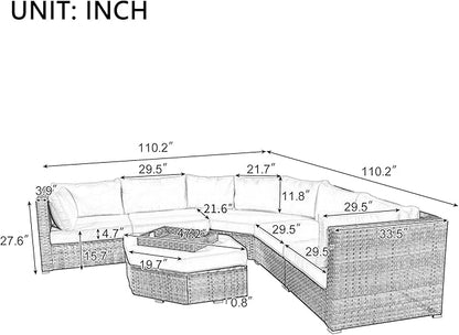 6 Piece Outdoor Patio Furniture Set Conversation Sofa, All Weather Wicker L shaped Sectional Couch with Ottoman, Small Trays and Removable Cushions, for Garden Backyard, Beige - LeafyLoom