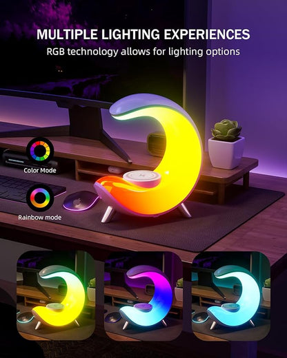 Multifunctional Bluetooth Speaker with Desk Lamp, Table Lamp Ambient Lighting with Wireless Fast Charging, Alarm Clock, Running Lights Table Lamps, Mood lights - LeafyLoom