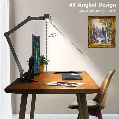 Micomlan Led Desk Lamp with Clamp, Architect Desk Lamp for Home Office with Atmosphere Lighting, 24W Ultra Bright Auto Dimming Desk Light Stepless Dimming and Tempering LED Table Light - LeafyLoom