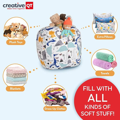 Creative QT Stuff ’n Sit Large 33’’ Bean Bag Storage Cover for Stuffed Animals & Toys – Gray Floral Print – Toddler & Kids’ Rooms Organizer – Beanbag Makes Great Plush Toy Hammock Alternative - LeafyLoom