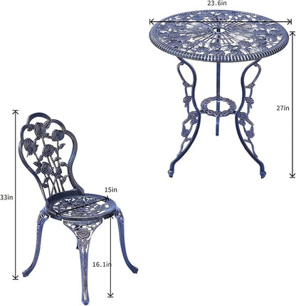 KAILI Outdoor Furniture Bistro Set with Rose Pattern 1 Table 2 Chairs for Garden Patio Porch (Rose-Bronzed) - LeafyLoom