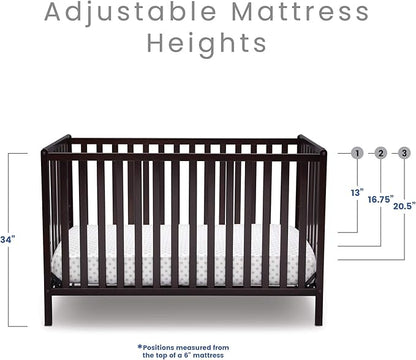 Delta Children Heartland 4-in-1 Convertible Crib, Dark Chocolate + Delta Children Twinkle Galaxy Dual Sided Recycled Fiber Core Crib and Toddler Mattress (Bundle) - LeafyLoom