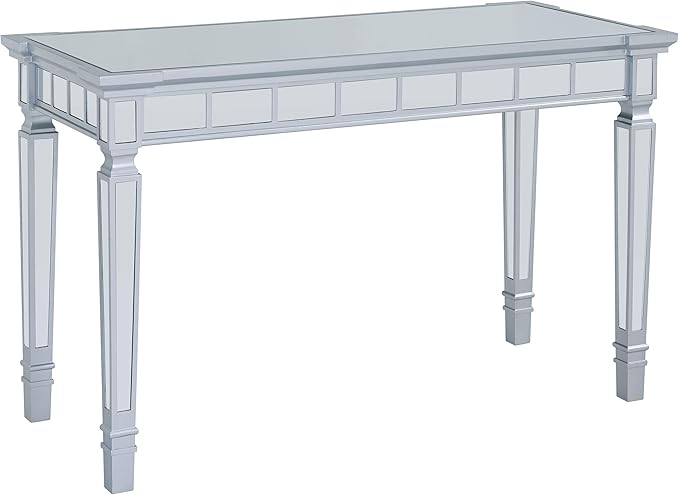 SEI Furniture Glenview Glam Mirrored Writing Desk w/ Drawers, Matte Silver - LeafyLoom