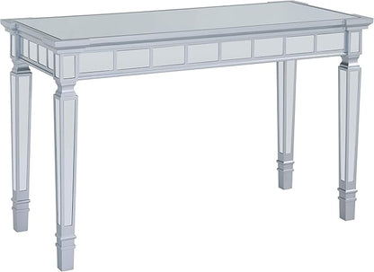 SEI Furniture Glenview Glam Mirrored Writing Desk w/ Drawers, Matte Silver - LeafyLoom