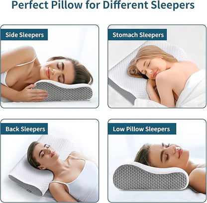 Neck Pillow Memory Foam for Pain Relief Bed Pillow for Sleeping, Ergonomic Orthopedic Cervical for Neck and Shoulder Pain, Side Back Stomach Sleeper - LeafyLoom