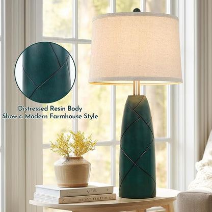 26" Tall Table Lamps for Living Room Set of 2, Modern Green Lamps for Bedrooms, Farmhouse Rustic Bedside Nightstand Lamps, Large End Table Lamps for Office Kids Room Study Room - LeafyLoom