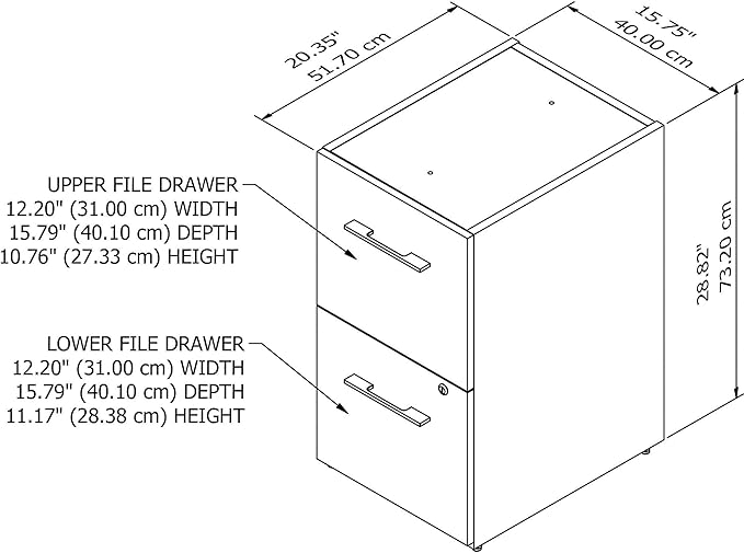 Bush Business Furniture Office 500 2 Drawer File Cabinet, 16W, Storm Gray - LeafyLoom