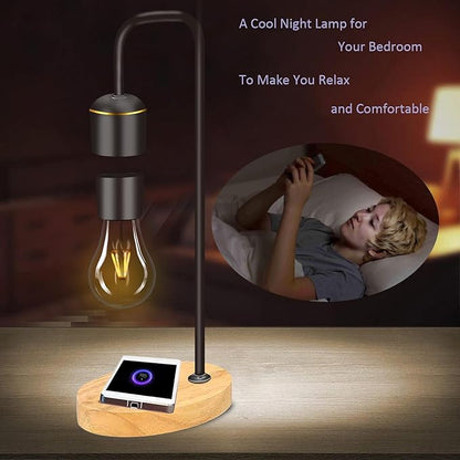 Magnetic Levitating Light Bulb Levitation Real Wood Black Floating Desk Lamp LED Night Lights with Luxury Wireless Charging Pad (Apple/Android) for Christmas Gift - LeafyLoom