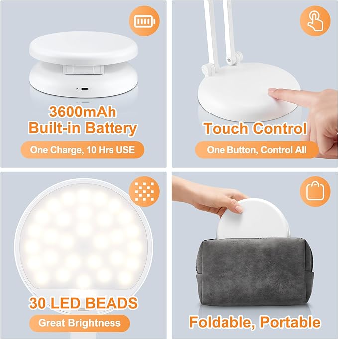 Battery Operated Lamp Rechargeable Lamp Foldable & Portable Light, 8 Brightness Dimmable Cordless Lamp Rechargeable Light Wireless Lamp Mini Lamp, Battery Lamp Battery Lights Nail Light for Desk, LED - LeafyLoom