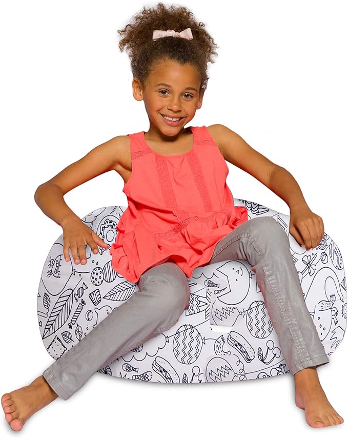 Posh Creations Bean Bag Chair for Kids, Teens, and Adults Includes Removable and Machine Washable Cover, Canvas Coloring Fabric - Fun Creatures, 27in - Medium - LeafyLoom