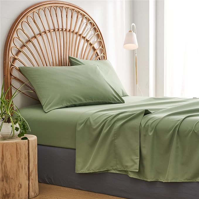 Sage Green Tufted Comforter Set King Size 7 Piece Bed in a Bag, Shabby Chic Boho Comforter and Sheet Set, Pom Pom Textured Bed Set, All Season Soft Microfiber Complete Bedding Set(Green,King) - LeafyLoom