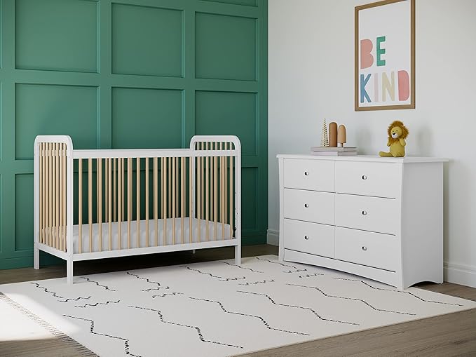 Storkcraft Pasadena 3-in-1 Convertible Crib (White with Driftwood) – GREENGUARD Gold Certified, Converts to Daybed and Toddler Bed, Fits Standard Full-Size Crib Mattress, Adjustable Mattress Height - LeafyLoom