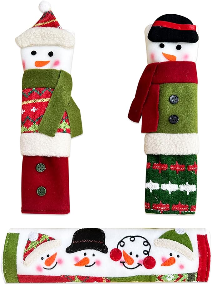 3 Piece Set Christmas Snowman Refrigerator Door Handle Covers Appliance Handle Covers Christmas Decorations Fits Standard Size Kitchen Refrigerator Microwave Oven Or Dishwasher PTFNY