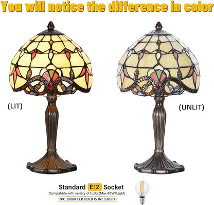 Tiffany Lamp Baroque Design Stained Glass Table Lamp for Living Room Bedroom Bedside Nightstand Home Office (Beige Baroque) - LeafyLoom