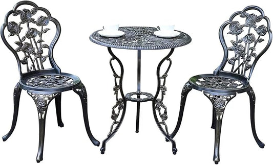 Patio Bistro Set.Rust-Resistant Cast Aluminum Bistro Table Set with Umbrella Hole for Backyard (Rose Copper) - LeafyLoom