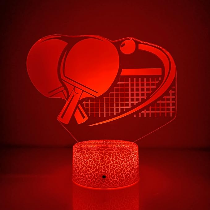 Optical Illusion 3D Ping Pong Paddle Night Light USB Power Remote Control LED Decor Table Desk Lamps 7/16 Colors Changing Lights Children Kids Gift Christmas Xmas Brithday Gift - LeafyLoom