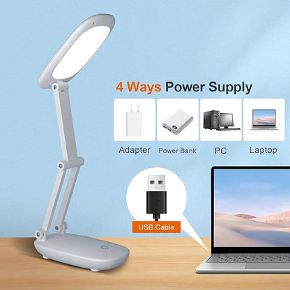 LED Desk Lamp for Office Home & Battery Operated Lamp Rechargeable Lamp Foldable & Portable Light, [2-fold support frame higher] 3 Brightness Dimmable Small Desk Lamp Wireless Reading Lamp - LeafyLoom