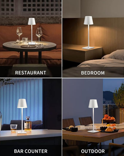 KDG 2 Pack Cordless Table Lamp, Portable LED Desk Lamp, 5000mAh Battery Operated, 3 Color Stepless Dimming Up, for Restaurant/Bedroom/Bars/Outdoor Party/Camping/Coffee Shop Night Light(White) - LeafyLoom