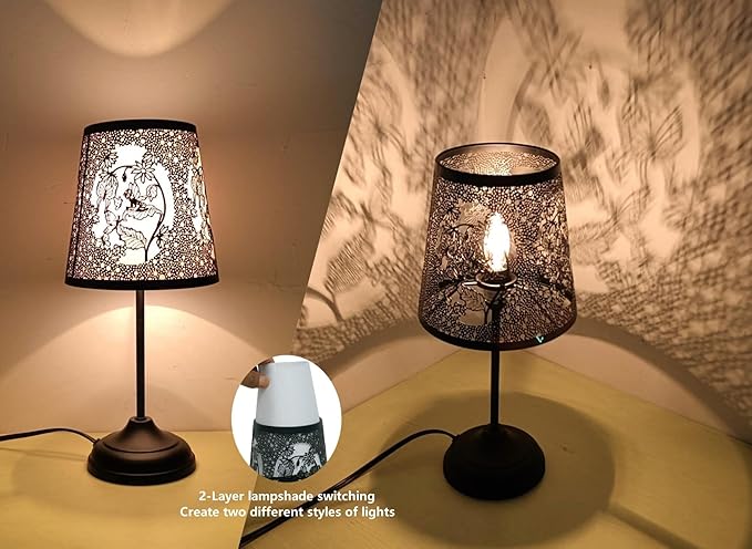 Flower Fairy Touch Lamp with Dimmable Touch Switch,Black Metal Cutout Shade, Flower Fairy Decoration Desk Lamp - LeafyLoom