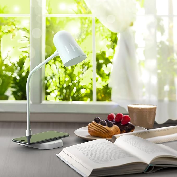 M2 Modern Desk Lamp with 10W Wireless Charging, Bluetooth Speaker, Adjustable Multi-Angle Illumination, 3 Light Color Modes, Dimmable Brightness - Perfect for Office Desk or Bedroom Nightstand(White) - LeafyLoom